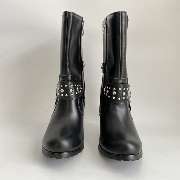 Ride Tecs Biker Studded Heeled Boots with Harness Black 9 - Picture 4 of 13